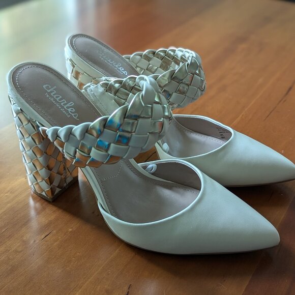 Charles by Charles David Micky Cream Metallic Woven Block Heel Pump Size 9 - Picture 3 of 9